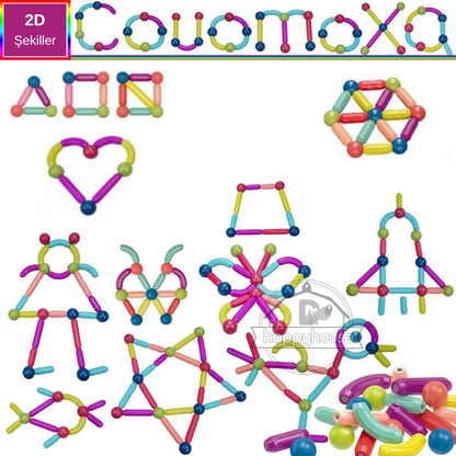 STEM Manyetik Yapıcı Blok Seti – Çocuklar İçin Eğitici Manyetik Çubuk ve Toplarla 3D Yapı Oyunu
