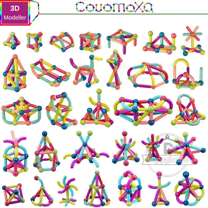 STEM Manyetik Yapıcı Blok Seti – Çocuklar İçin Eğitici Manyetik Çubuk ve Toplarla 3D Yapı Oyunu
